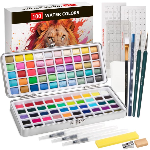Set de pintura acuarela Botkc 100 colores con 7 pinceles