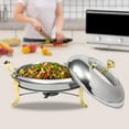 thumbnail image 4 of PRZL Gold Round Stainless Steel Food Warmer with Support Frame, Self-Serve Skillet 5-Piece Set, Lid, Chafing Dish, Handle, and Alcohol Fuel Can. Ideal for Family Dinners, Restaurants (12.05 inches), 4 of 9