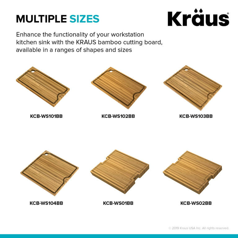 KRAUS Organic Solid Bamboo Cutting Board for Kitchen Sink 18.5 in. x 12 in.