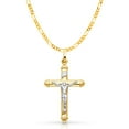 thumbnail image 1 of Ioka-14K Two Tone Gold Jesus Crucifix Cross Pendant with 1.9mm Figaro 3+1 Chain Chain Necklace - 18", 1 of 4
