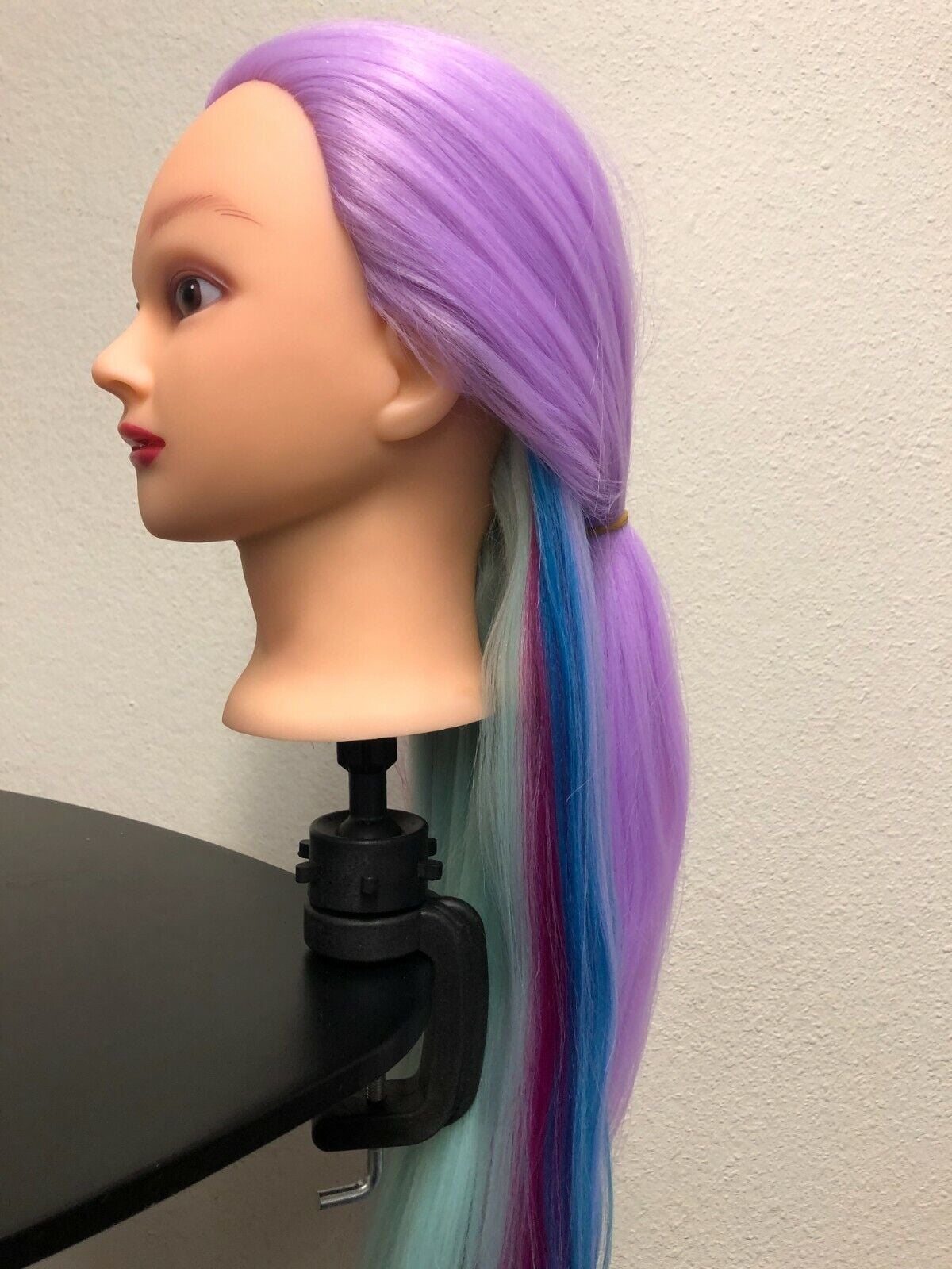 Mannequin Head 26" Yaki Synthetic Fiber Manikin Head Hairdresser Styling Training Head Training Model Cosmetology Doll Head Hair for Practice Cutting Color Purple & Blue & Pink