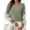 thumbnail image 4 of Ladies floral pattern round neck elegant long-sleeved off-shoulder pullover sweater, 4 of 6