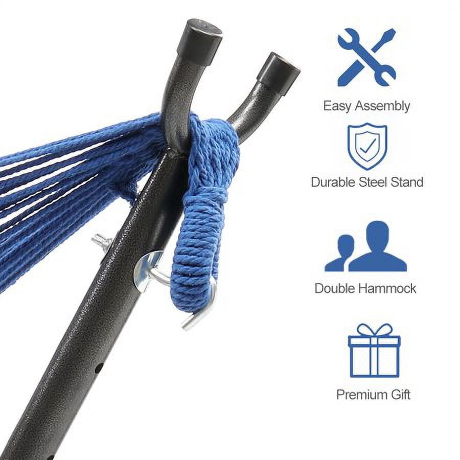 ONCLOUD 550 LBS Capacity Double Hammock with Stand Included with Portable Carrying Bag, 2-Person Hammock for Outdoors & Indoors - Blue Green Stripe