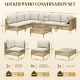 thumbnail image 3 of LHBcraft 7-Piece Wicker Patio Furniture Set, Boho Outdoor Conversation Set Sectional Sofa with Water Resistant Thick Cushions and Coffee Table, 3 of 6
