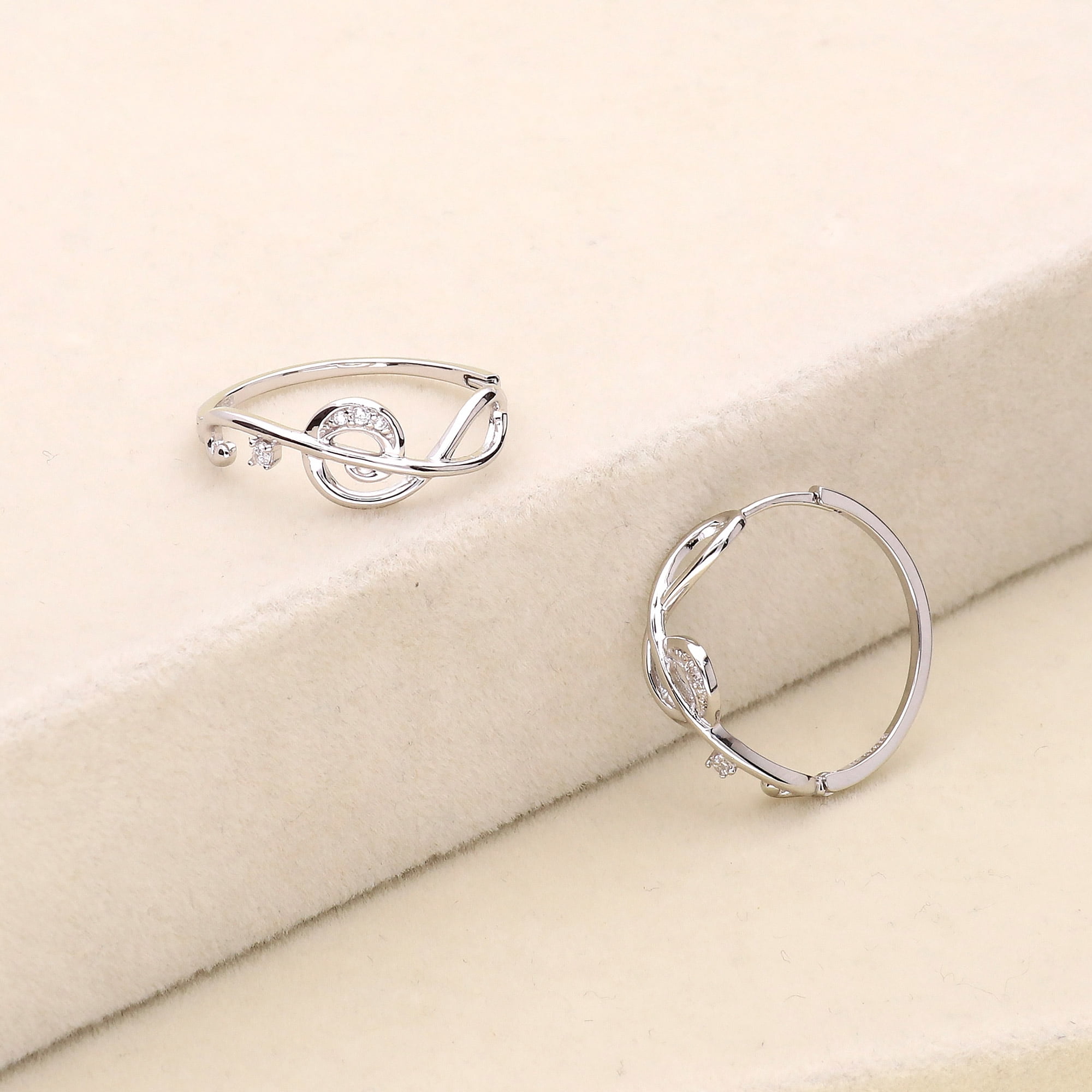 BERRICLE Sterling Silver Treble Clef Music Note Cubic Zirconia CZ Medium Fashion Hoop Earrings for Women, Rhodium Plated 0.9 inch