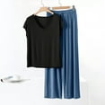 thumbnail image 6 of Wowcloth Women's Modal Sleepwear Set, Casual Solid Color Loose Fit V-Neck Short Sleeve and Long Pants, Comfortable for Home Lounge and Sleep, 6 of 6