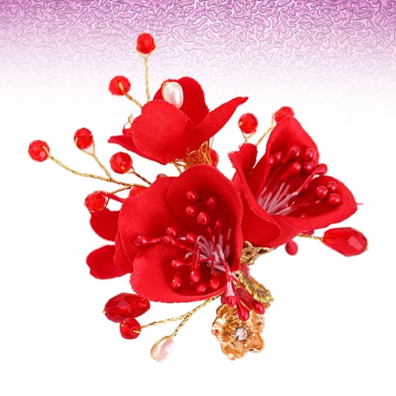 ELAYARD Hair Decorations for Women Bridal Hair Accessories Red Flower Clips 1Pack