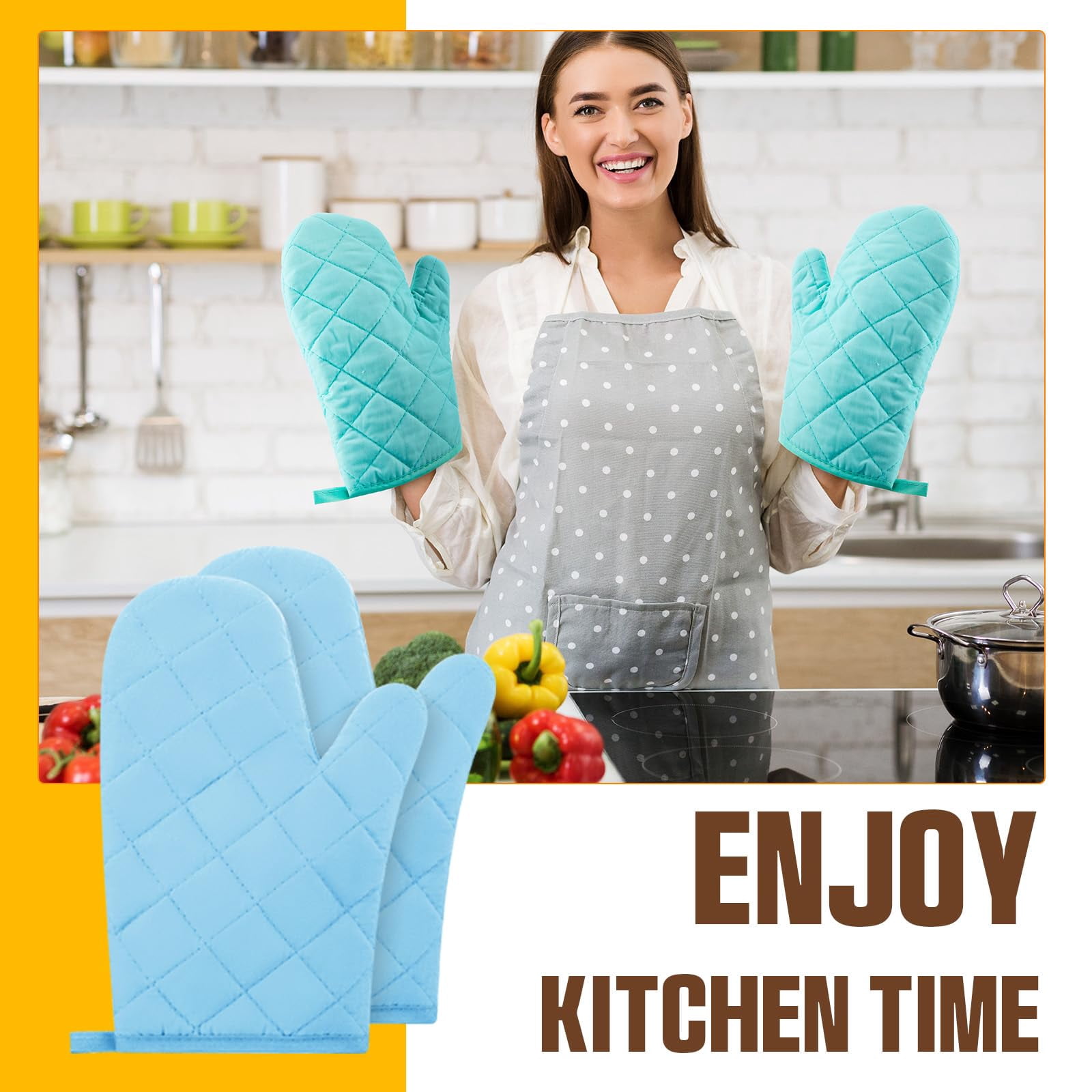 Oven Mitts Cotton Quilted Terry Cloth Lining 8 Pairs 8 Colors 11 Inch Heat Resistant for Kitchen Cooking Baking Grilling