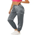 thumbnail image 4 of CHOK Women‘s Drawstring Elastic High Rise Silky Satin Cargo Solid Pants, 4 of 5