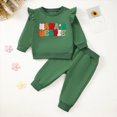 thumbnail image 2 of NOLDARES Baby Girl Clothes Toddler Girl Outfits Fall Winter Ruffle Shirt Pants Cute Infant Clothing Set for Little Girl(Dark Green,0-6 M), 2 of 4