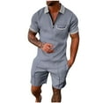 thumbnail image 1 of Cameland Two Piece Short Outfits Men Color Block Tracksuits Sport Summer Short Sleeve and Shorts Set for Men, 1 of 5