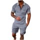 thumbnail image 1 of Mens Casual Pantalones Turndown Cuello Manga Corta Mitad Cremallera Blusa Y Bolsillos Pantalones Traje Deportivo para Diario, 1 of 9