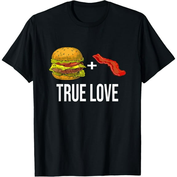 Burger And Bacon True Love National Hamburger Day design T-Shirt100% cotton short-sleeved shirt for both men and women
