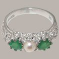 thumbnail image 4 of LBG British Made 10k White Gold Cultured Pearl & Emerald Womens Promise Ring - 33 size options - Size 9.5, 4 of 7
