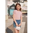 thumbnail image 6 of Arshiner Girls Shirts Summer Cute Classic Puff Short Sleeve Plain Ribbed Knit Crew Neck T-Shirt Tee Tops Blouse Black 9-10 Years 8 Light pink, 6 of 8