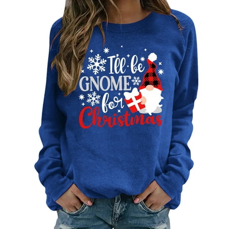 

jsaierl Women s Christmas Sweatshirts Long Sleeve Gnomes Graphic Top Round Neck Sweatshirt Graphic Pullover Christmas Gifts for Teen Girls