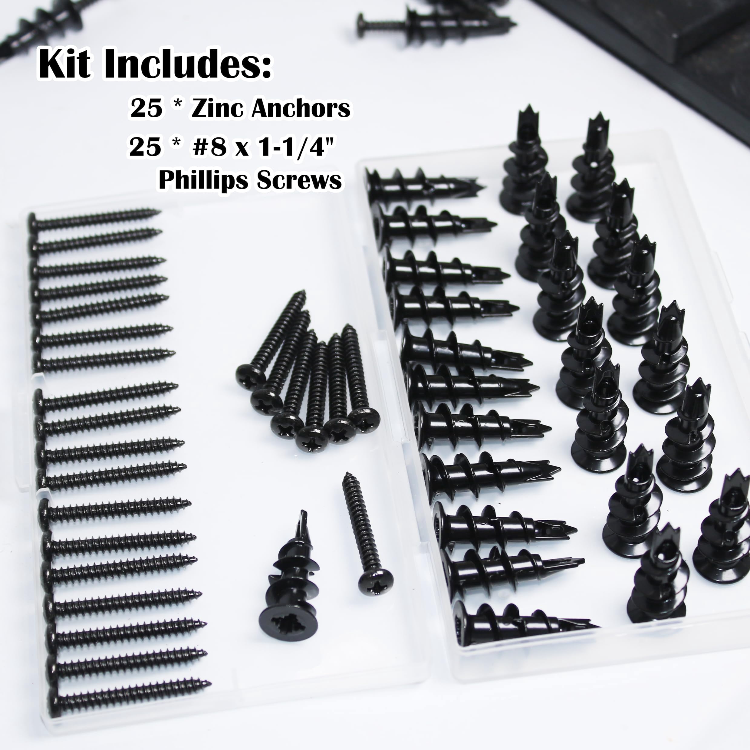 50Pcs #8 Self Drilling Metal Drywall Anchors and Screws kit, 25 Heavy Duty Hollow Sheetrock Anchors + 25 1-1/4'' Screw, No Pre Drill Hole Required - Hold 75lbs for Wall Hanging and Mounting
