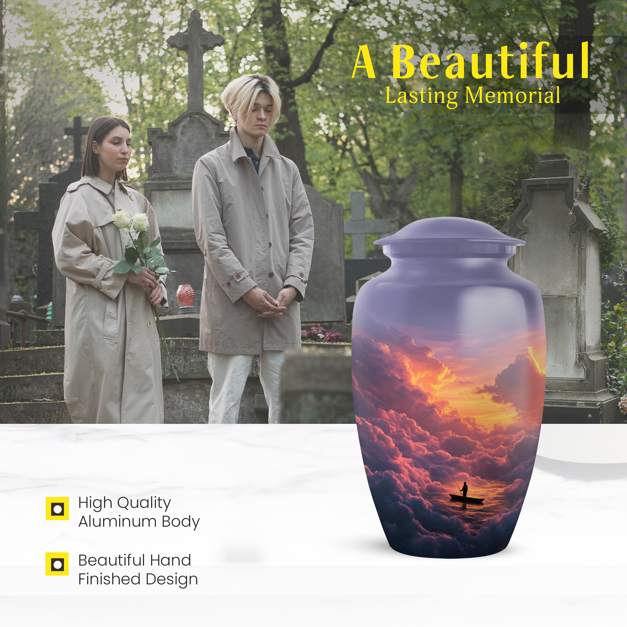MUKTIVE Fishing Memorial Urns for Human Ashes Adult Female, Large Ocean Cremation Urns for Adult Male, Purple Decorative Urn for Home, Office Decor, Burial Urn for Human Ashes, 10 Inch