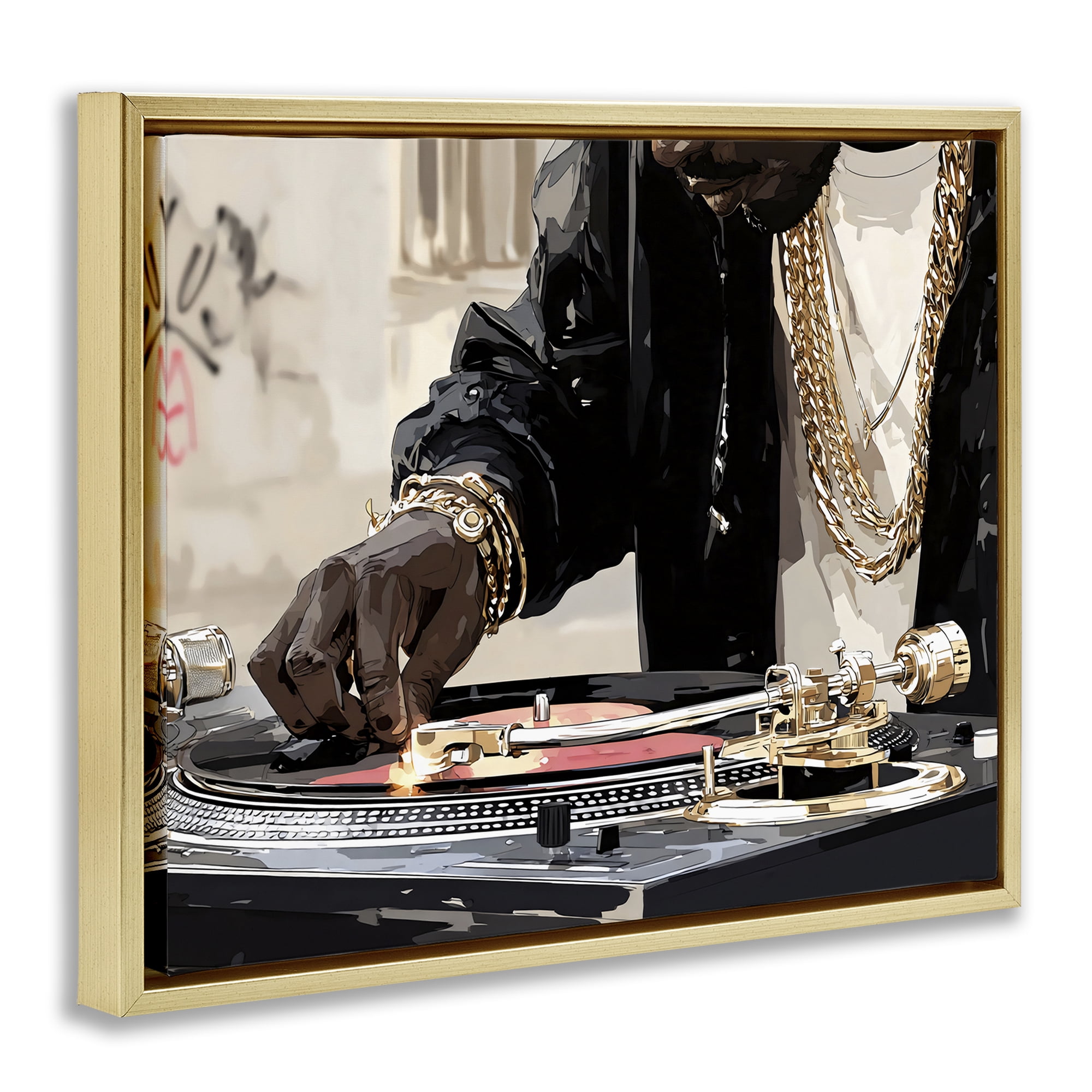 Stupell Industries Golden Touch on DJ's Turntable Gold Framed Floater Canvas Wall Art, design by Franklyn Gregory