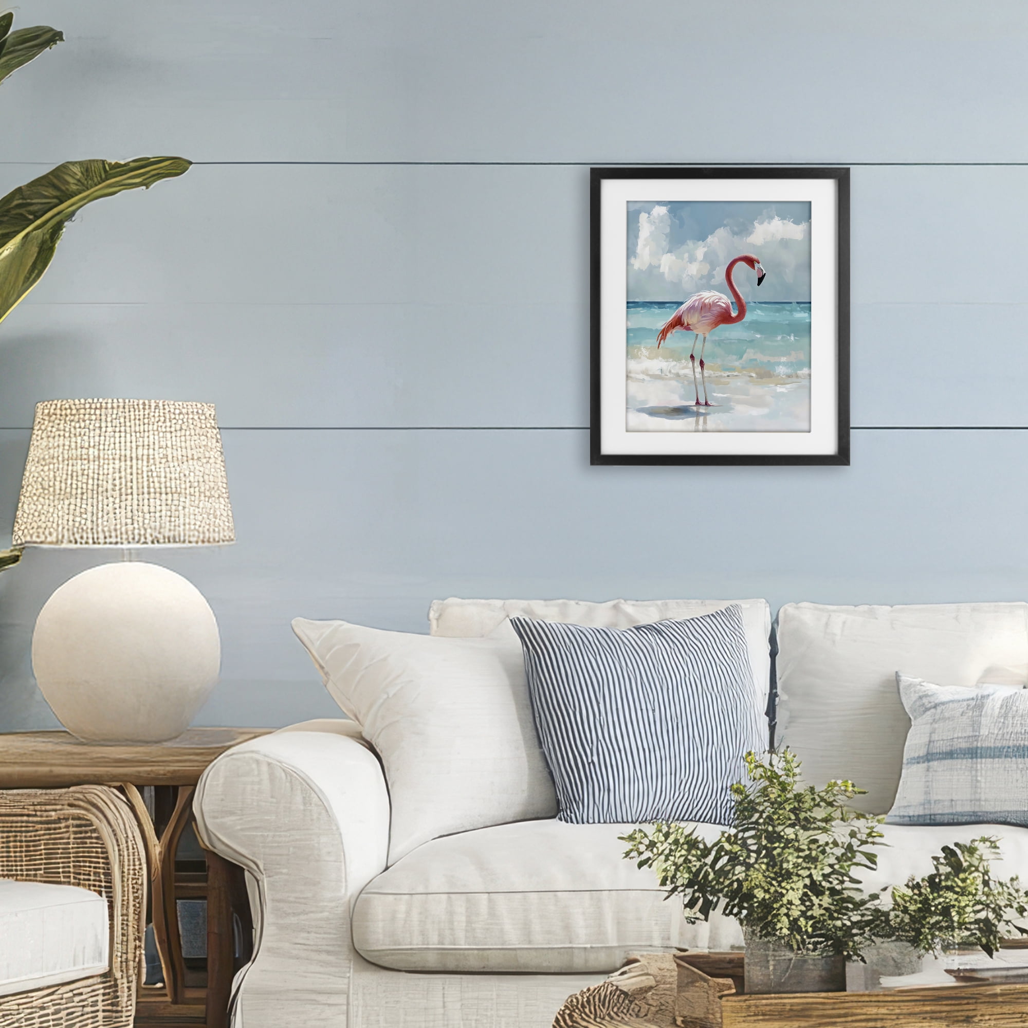 Stupell Industries Flamingo At Shore Black Framed Print Under Glass, design by The Prints Vibe