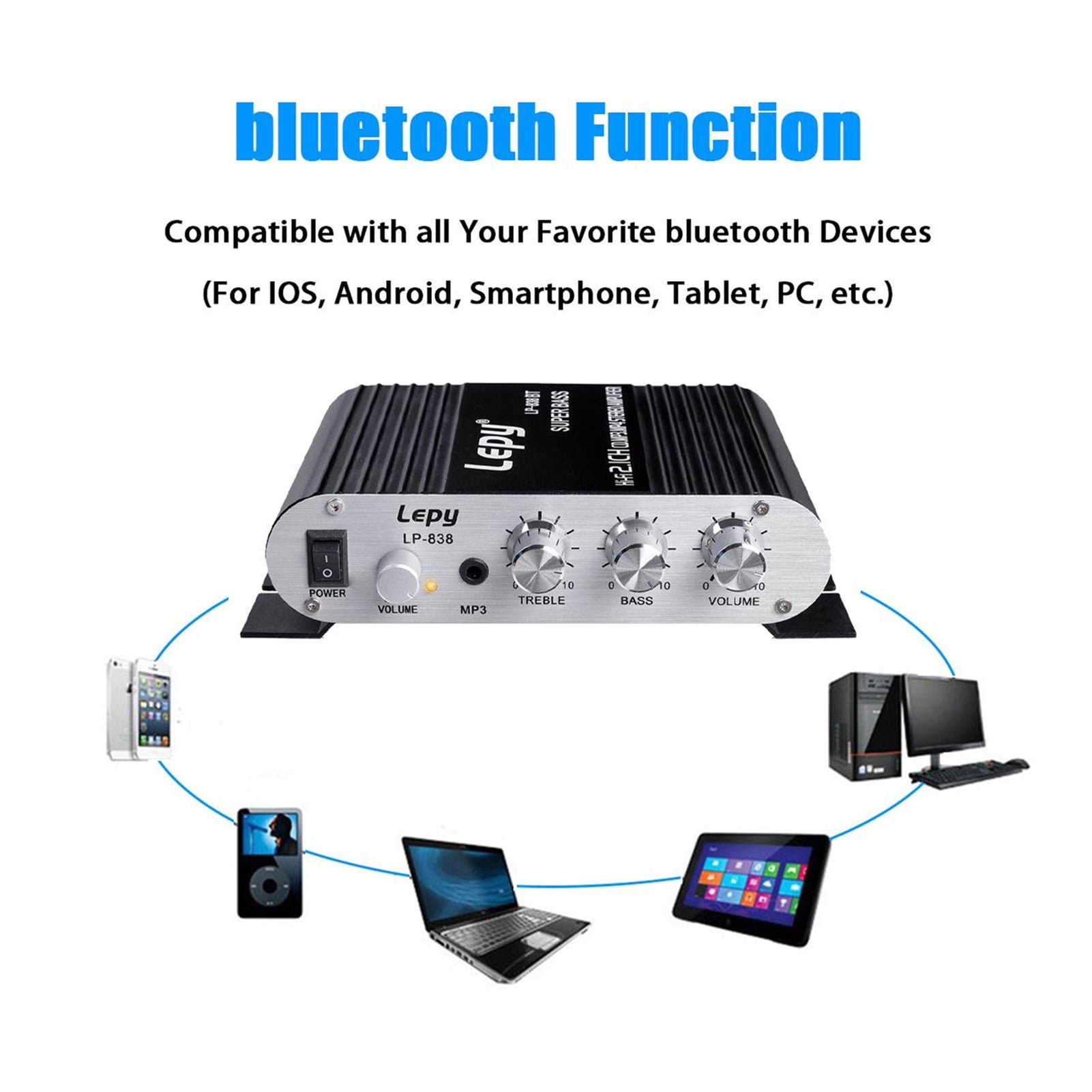 Upgrade 600W Bluetooth Power Amplifier 2.1 Channel Hi-Fi Stereo Speakers Amplifier Audio Sound Home Theater Amplifier Super Bass