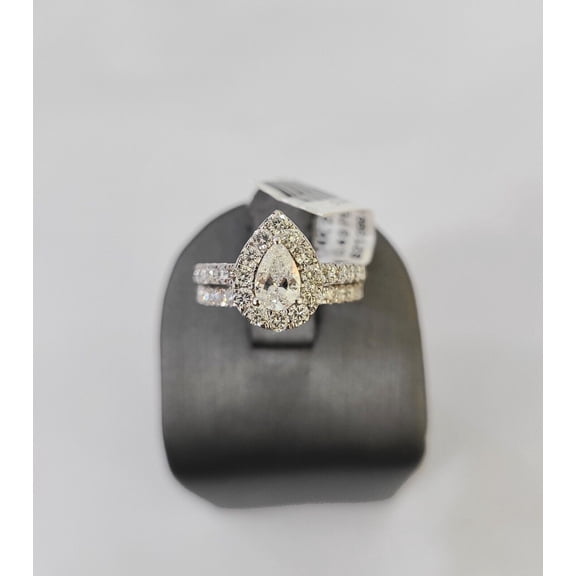 Real 14k White Gold Diamond Ladies Ring Band Set Tear drop 2CT Natural Diamond