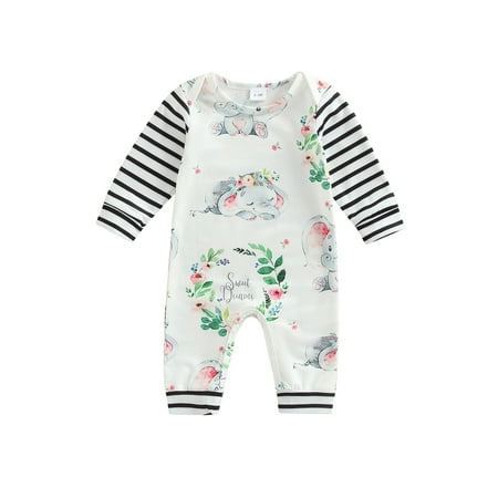 

Pudcoco Infant Baby Fall Jumpsuit Long Sleeve Elephant/Floral Print Romper Pants