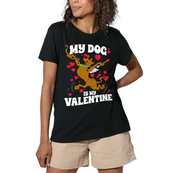Scooby-Doo My Dog is My Valentine Women's Loose T-Shirt, Black, Medium