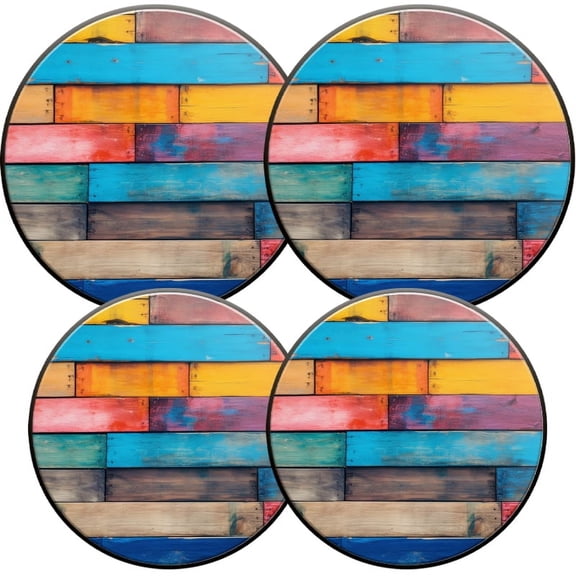 Electric Stove Burner Covers, Set of 4, Round Burner Cover,8 and 10 Inch,Colorful Wood Wall Background with Wooden Slats