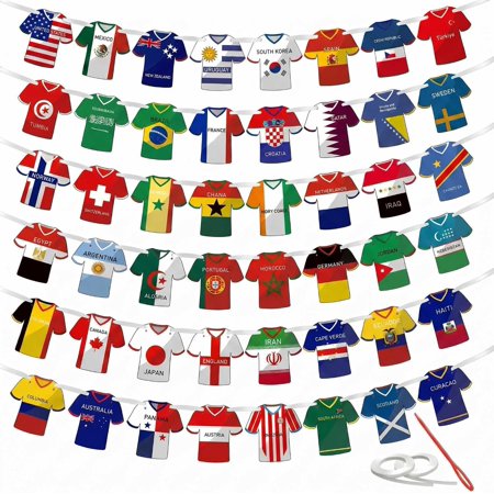 For 2026 World Soccer Cup 48 Countries Jersey Flags Bunting Banner, International Country String Flags for Watch Sports Party Decorations, Fan Merchandise, Outdoor Event Celebrations, Bar, Restaurant