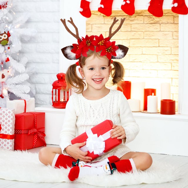 Fiudx Decoración del hogar Cintas para el pelo con forma de gorro navideño Adornos para el pelo con forma de asta Diademas navideñas Decoraciones navideñas Decoraciones para fiestas navideñas