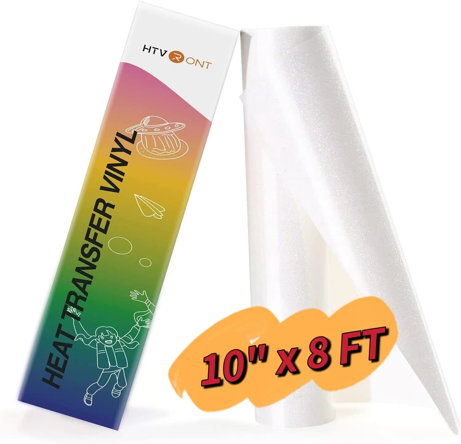 HTVRONT Rainbow White Glitter Heat Transfer Vinyl Roll 10" x 8 FT
