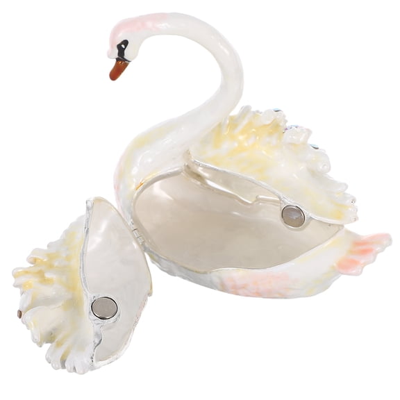OUNONA Vintage Oval Pink Jewelry Box Swan Shaped Metal Trinket Organizer