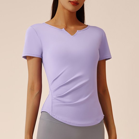 Dealovy Workout Tops for Women V Neck Slim Side Ruched Short Sleeve Gym Yoga Tops Summer Fashion