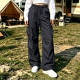 thumbnail image 2 of Womens Cargo Pants Wide Leg High Waist Trousers with Multi Pocket Lightweight Casual Baggy Pants Y2k Black L, 2 of 7