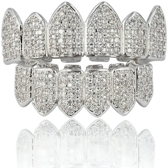 DESIGNICE Iced Out Diamond Teeth Grillz for Men Women, Gold Grills for Your Teeth Top and Bottom, Rapper Costume Teeth Jewelry and Accessories