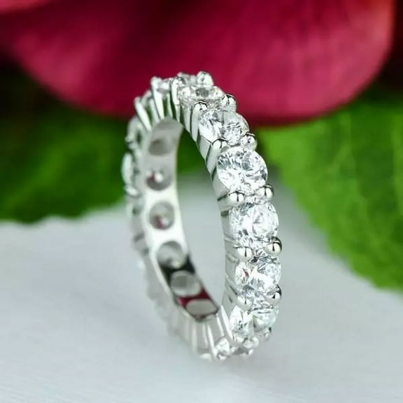 4TCW Round Cut Lab Created Diamond Full Eternity Women's Promise Band Ring Real 925 Sterling Silver