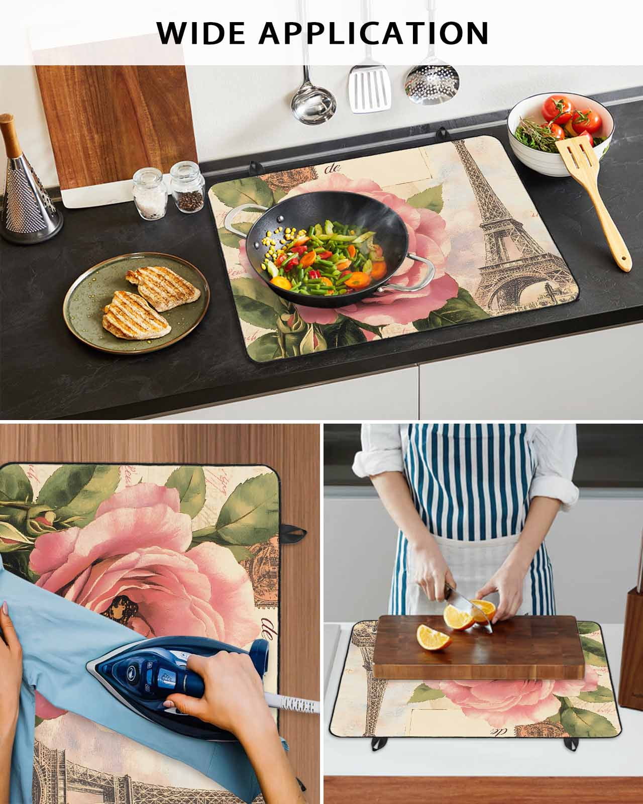 nqOlkjepod Large Induction Cooktop Protector Mat 36"x21", Vintage Floral Stove Top Covers for Electric Stove, Retro Letter Tower Decorative Stove Burner Cover Mats, Glass Top Stove Cover