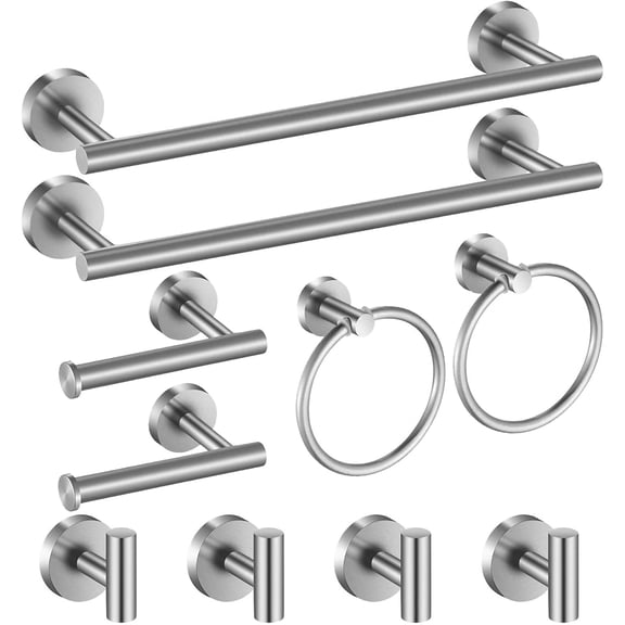 Bathroom Hardware Set 10 Pieces, Stainless Steel Towel Bar Set Includes 16 inch Towel Bar, Towel Hook, Towel Ring Toilet Paper Holder
