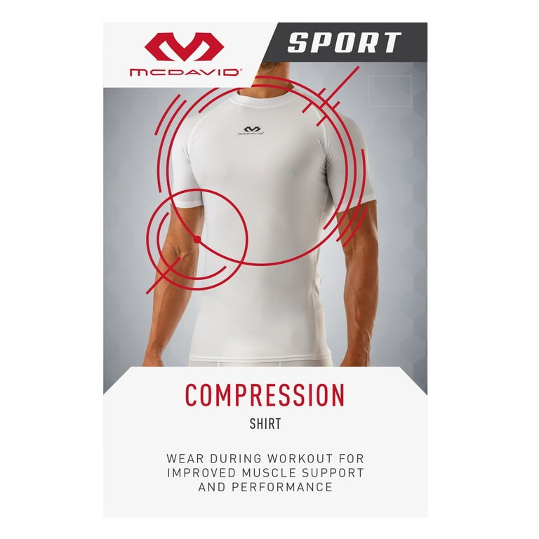 McDavid Sport Compression Shirt with Short Sleeves, White, Adult Small