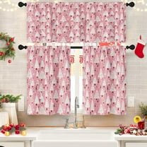 Christmas Tree Pink Kitchen Curtains with Valance and Tier Sets 36 Inch, 3 Pieces Snowflakes Rod Pocket Drapes Window Treatment Curtains for Kitchen Over Sink Bed Room Decor