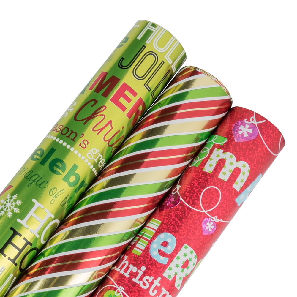 JAM Christmas Wrapping Paper, 25 Sq Ft Each, 3/Pack, Assorted Gift Wrap
