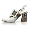 thumbnail image 4 of YDN Women Fashion Round Closed Toe Pumps Slingback Strap Buckles Chunky High Heels Dressy Prom Daily Shoes Size 13 White, 4 of 4