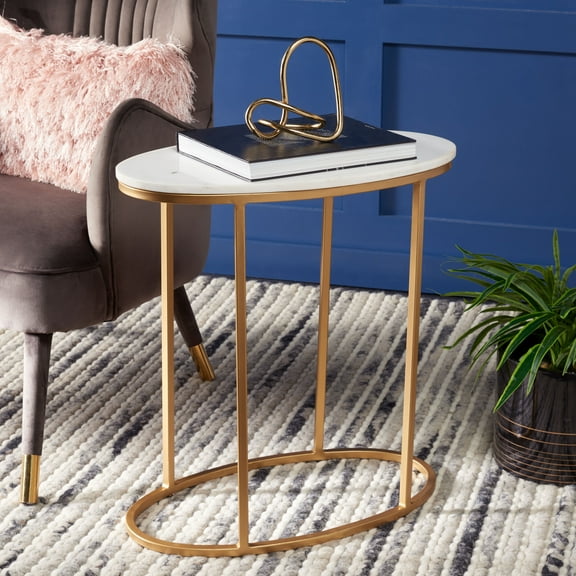 Safavieh Tage Modern Iron Oval End Table, White / Gold