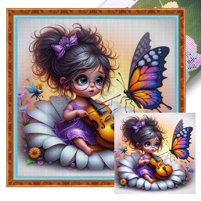 Kit Punto Cruz para Niña Bordado Con Hilo Algodón Ecológico 11CT Arte 45x45cm
