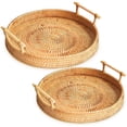thumbnail image 1 of 2 Size Hand-Woven Rattan Tray Serving Tray with Handles, Wicker Tray Basket Tray for Bread Fruit Food Coffee Breakfast Display, 1 of 9
