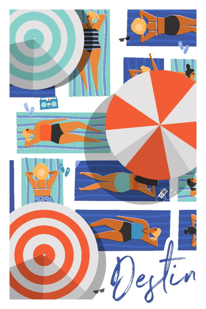 Destin, Florida, Aerial Beach Scene, Loungers and Umbrellas (36x54 Giclee Gallery Art Print
