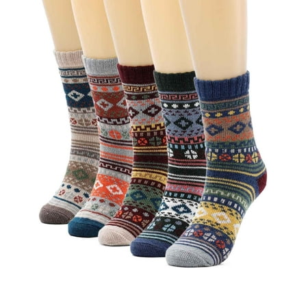 

Campsis Winter Womens Wool Socks Thick Knitted Socks Vintage Warm Casual Crew Socks Gifts for Men and Women(Pack of 5)
