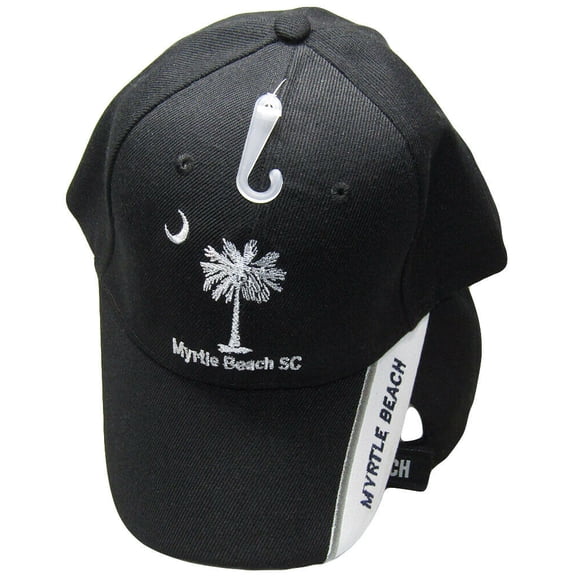 South Carolina Palmetto Crescent Myrtle Beach Black Embroidered Cap Hat R1