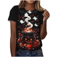 thumbnail image 2 of Qzwdhjm Plus Size Halloween Shirts for Women Short Sleeve Spooky Season Tshirts Crewneck Plus Size Witch Graphic Tees for Fall Party, 2 of 6